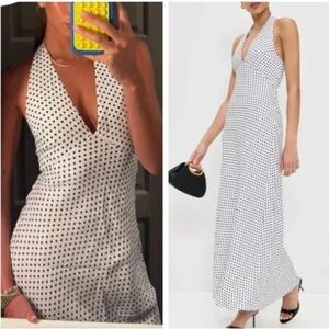new Reformation Delilah linen maxi halter dress in eclipse dot